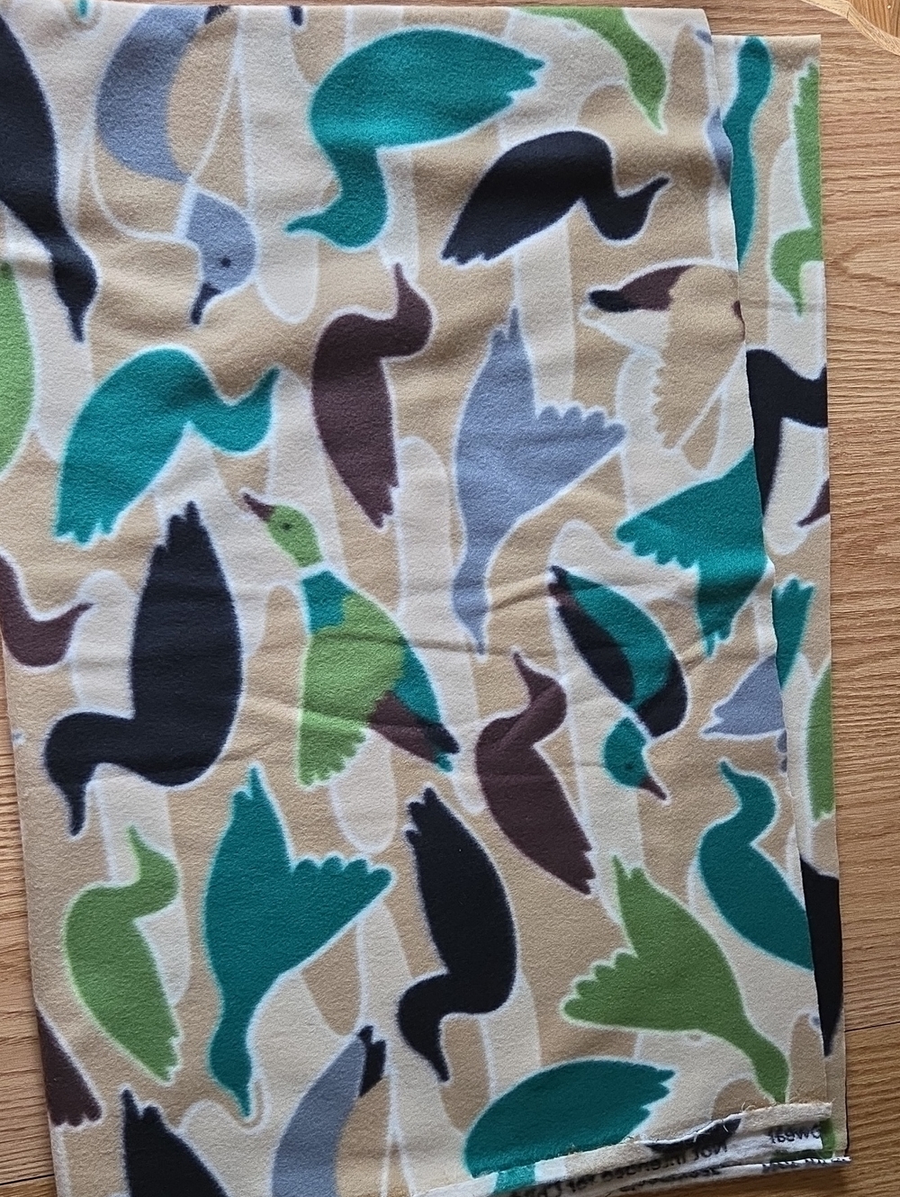 FLEECE SALE! Multicolored Green Brown Tan Duck Fabric Print Blanket 1.111 yards